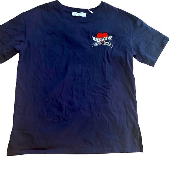 Sandro Paris Love Never Dies Graphic Embroidered Tee Shirt Size Small - Picture 1 of 5